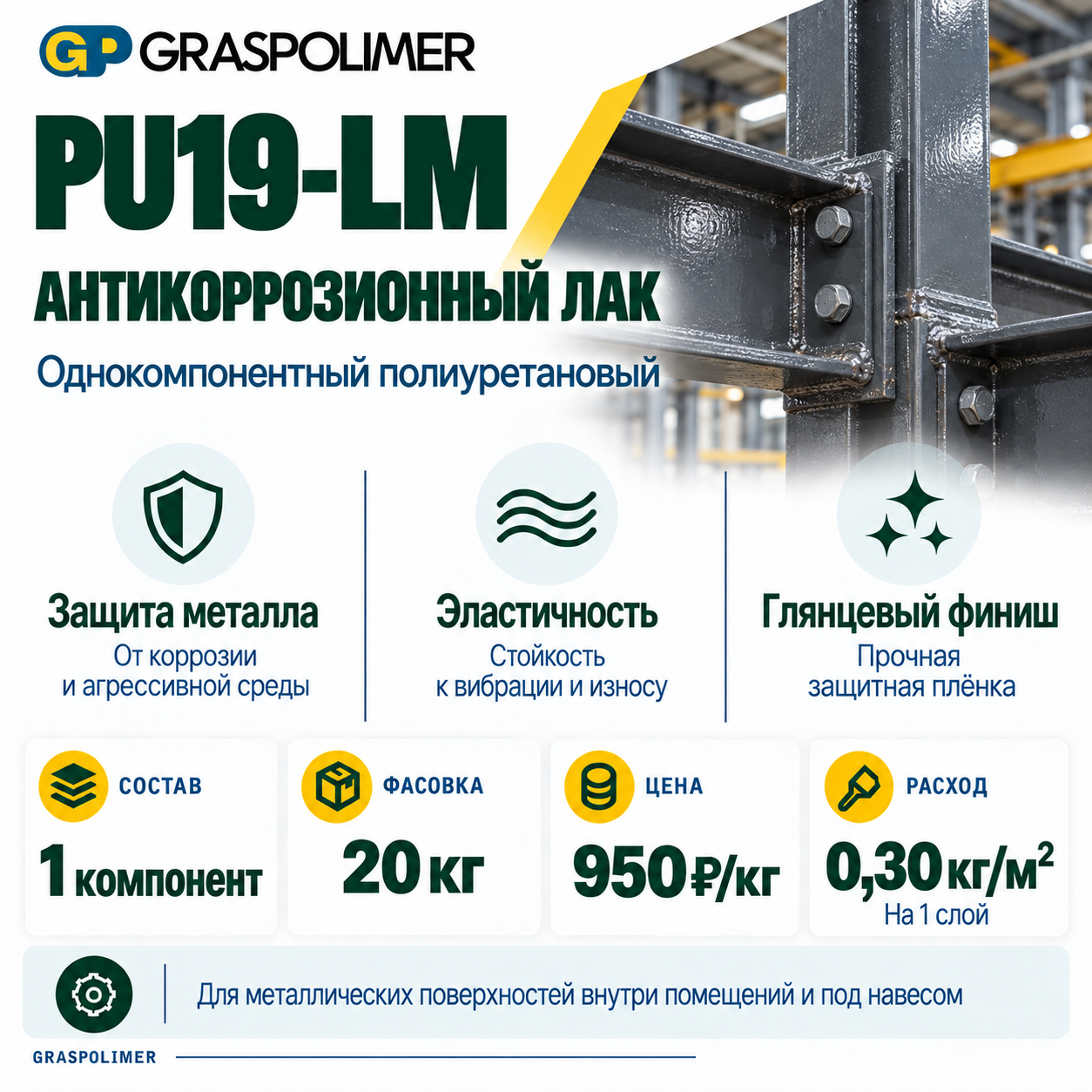 Антикоррозионный лак по металлу GRASPOLIMER PU19-LM — слайд 2