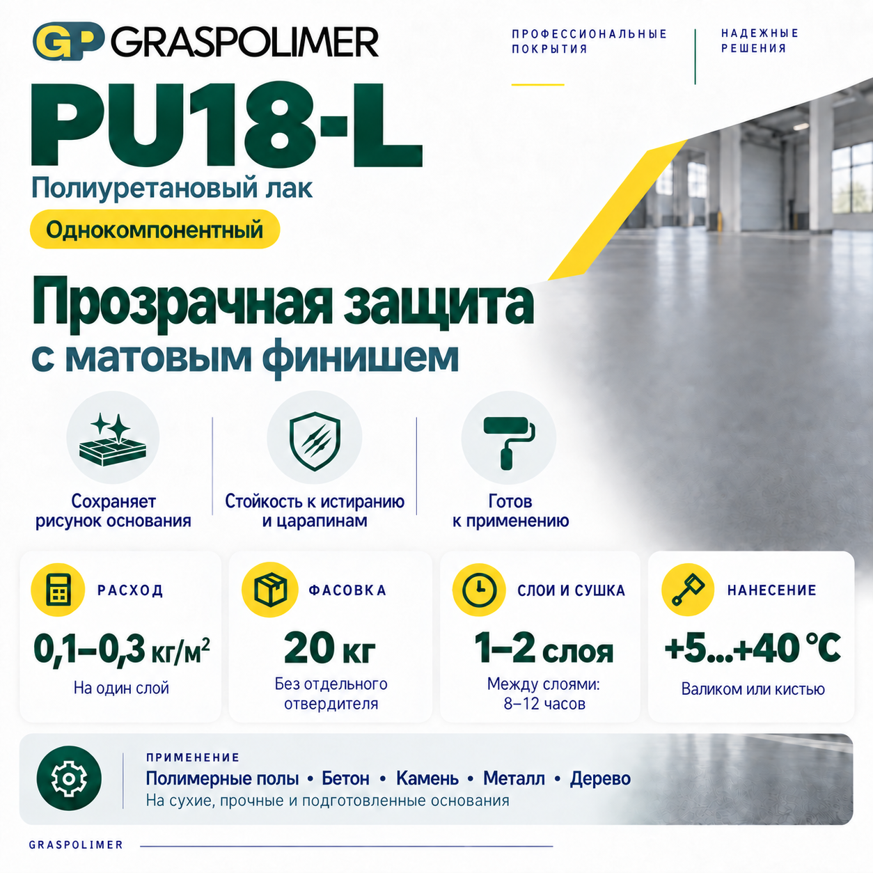 Полиуретановый однокомпонентный лак GRASPOLIMER PU18-L — слайд 2